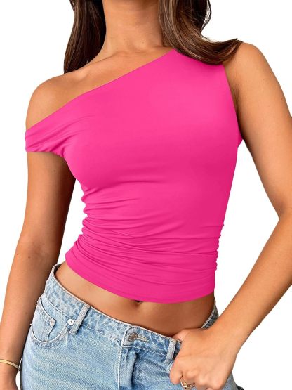 Vibecurve® Womens Summer Tops Spring Off Shoulder T Shirts Going Out Crop Tank Top Fashion Clothes Workout Outfit 