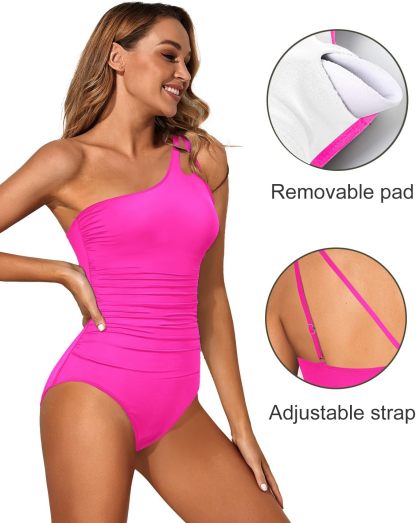Vibecurve®  One Shoulder One Piece Swimsuit for Women Tummy Control Bathing Suits Modest Full Coverage Keyhole Swimwear