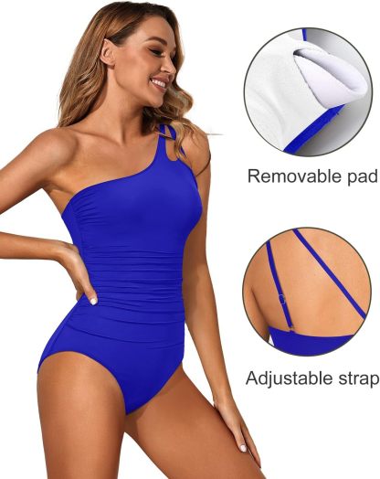 Vibecurve®  One Shoulder One Piece Swimsuit for Women Tummy Control Bathing Suits Modest Full Coverage Keyhole Swimwear