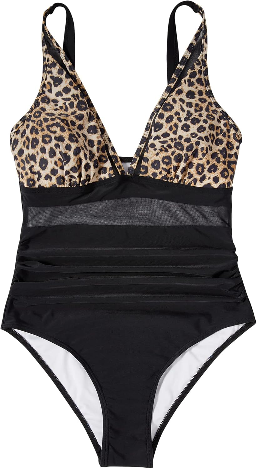SUUKSESS Women Sexy Mesh Tummy Control Swimsuit Push Up High Waisted Bathing Suit