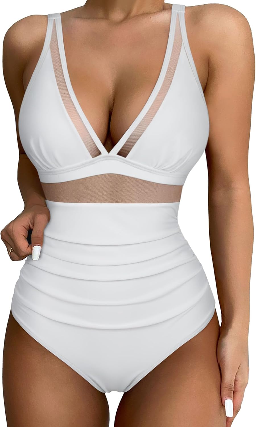 SUUKSESS Women Sexy Mesh Tummy Control Swimsuit Push Up High Waisted Bathing Suit