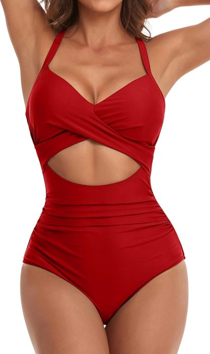 Vibecurve® Women's One Piece Swimsuits Tummy Control Cutout High Waisted Bathing Suit Wrap Tie Back 1 Piece Swimsuit
