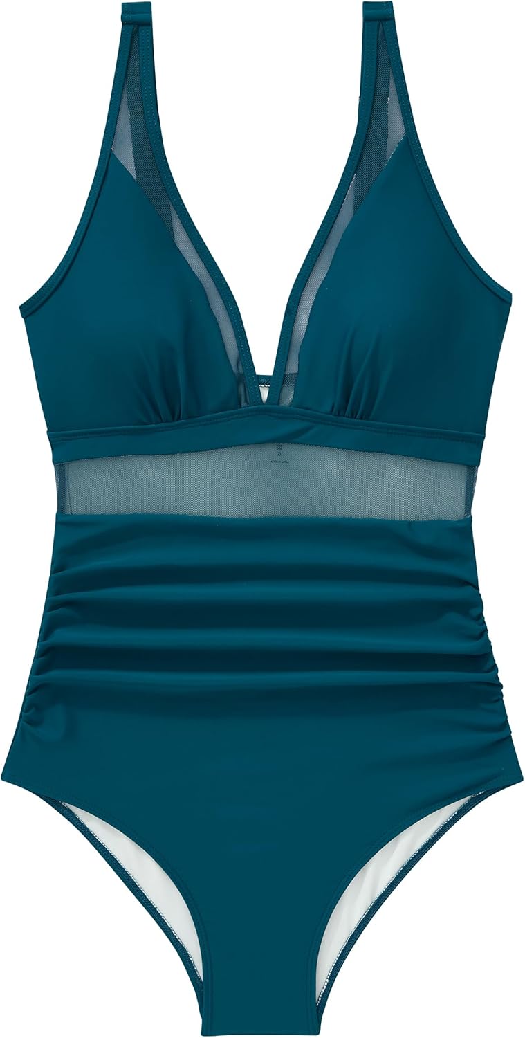 SUUKSESS Women Sexy Mesh Tummy Control Swimsuit Push Up High Waisted Bathing Suit