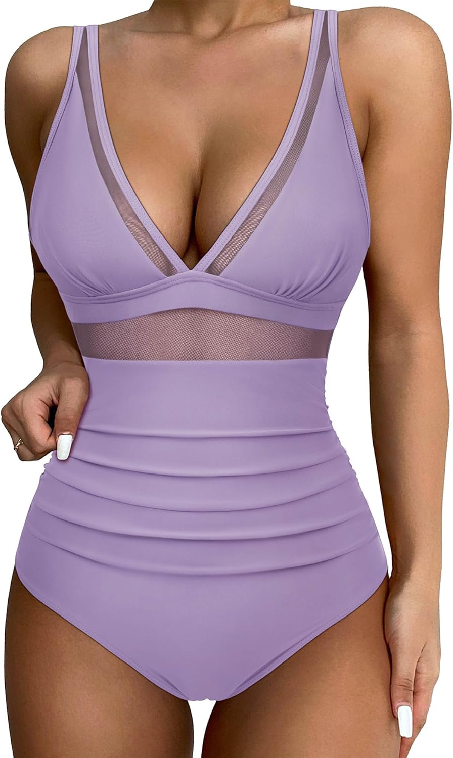 SUUKSESS Women Sexy Mesh Tummy Control Swimsuit Push Up High Waisted Bathing Suit