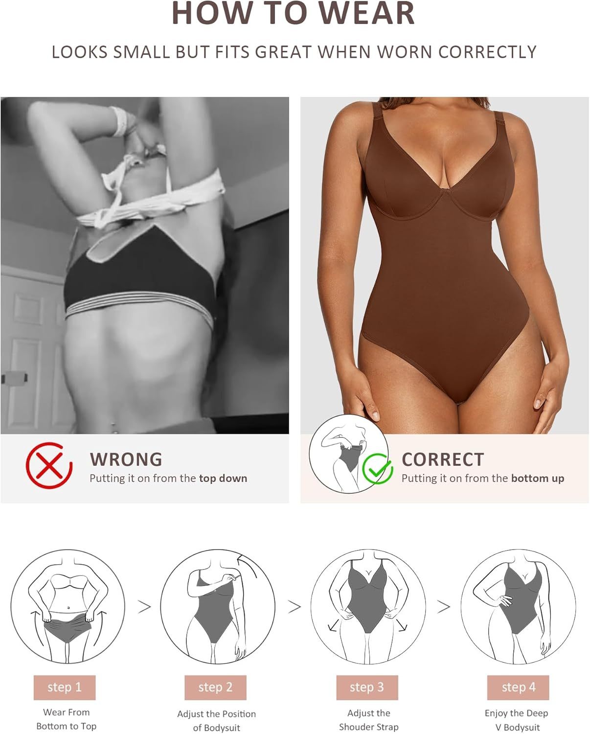 Vibecurve® Shapewear Bodysuit Tummy Control Slim Body Shaper Deep V Neck Thong Body Suits for Women