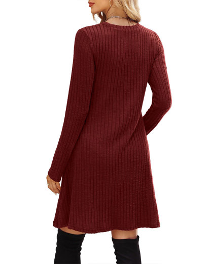 Vibecurve® Long Sleeve Dress for Women Crew Neck Empire Waist Tunic Dress with Pockets