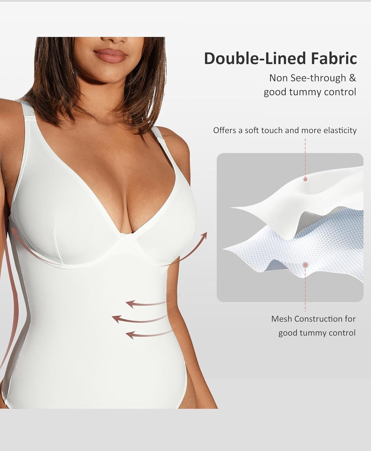 Vibecurve® Shapewear Bodysuit Tummy Control Slim Body Shaper Deep V Neck Thong Body Suits for Women