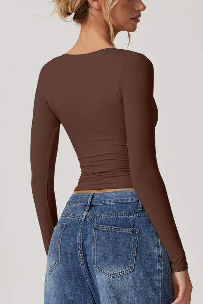 Vibecurve® Women's Long Sleeve Deep V Neck Crop Top Basic Style