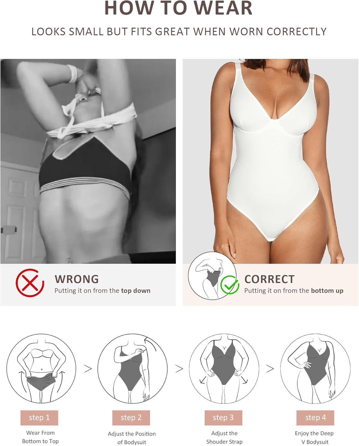 Vibecurve® Shapewear Bodysuit Tummy Control Slim Body Shaper Deep V Neck Thong Body Suits for Women