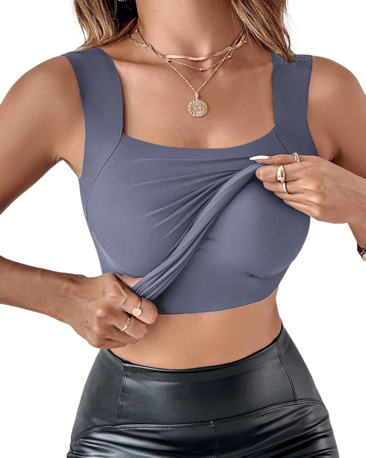 Vibecurve® Womens U Neck Shapewear Built-in Bra Tank High Strechy Sleeveless Slim Fit Tops Camisole Workout Tops