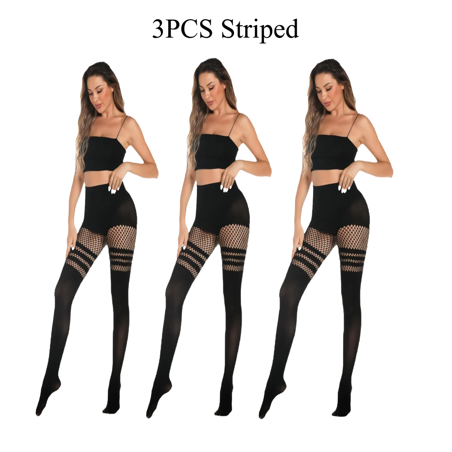 Vibecurve® Womens Faux Thigh High Fishnet Stockings Stitching Opaque Pantyhose Mock Over the Knee Goth Striped Suspender Tights