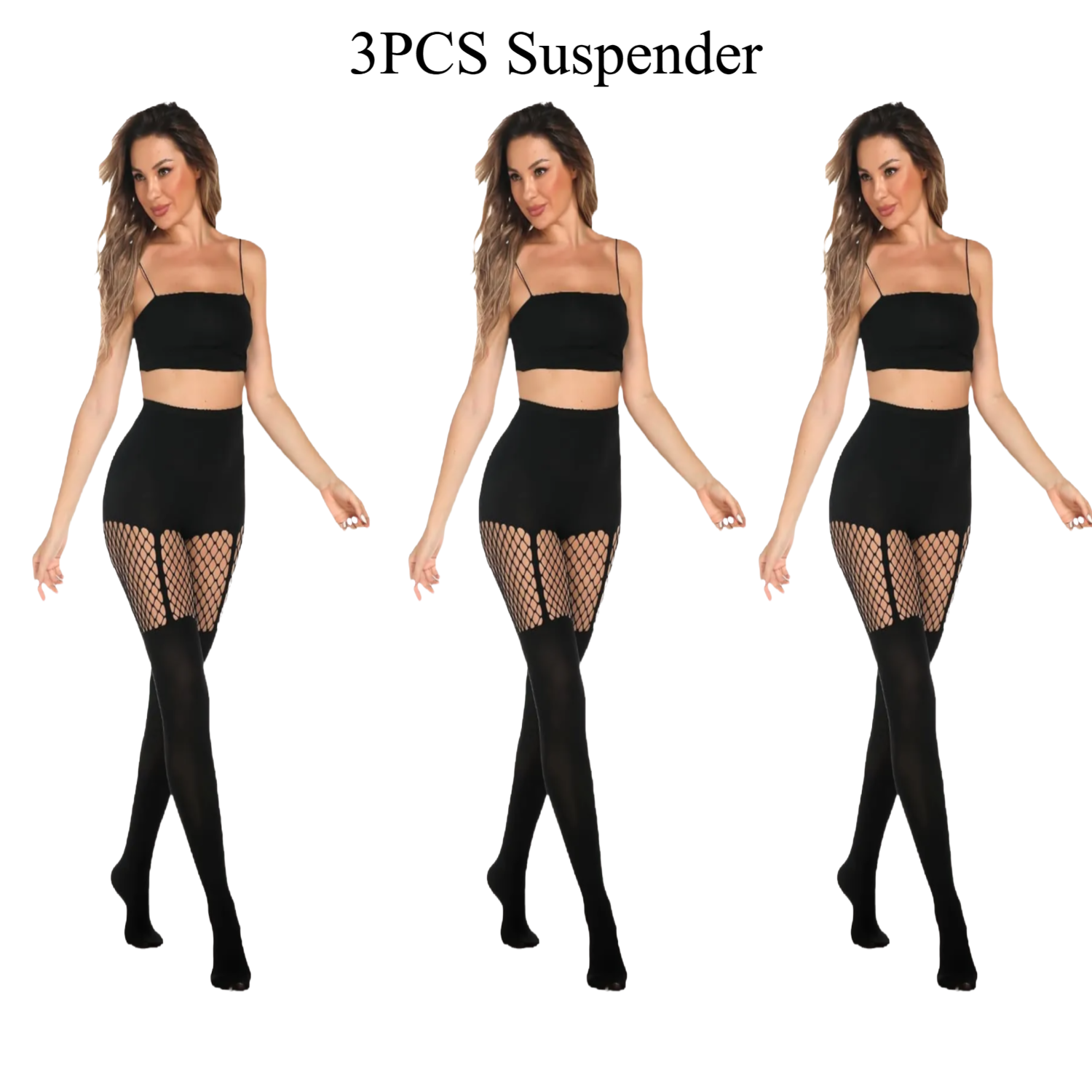 Vibecurve® Womens Faux Thigh High Fishnet Stockings Stitching Opaque Pantyhose Mock Over the Knee Goth Striped Suspender Tights