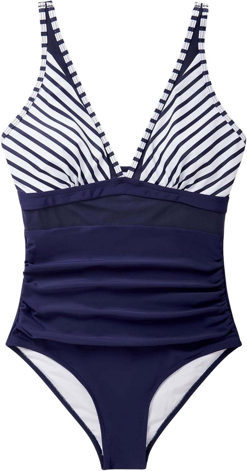 SUUKSESS Women Sexy Mesh Tummy Control Swimsuit Push Up High Waisted Bathing Suit