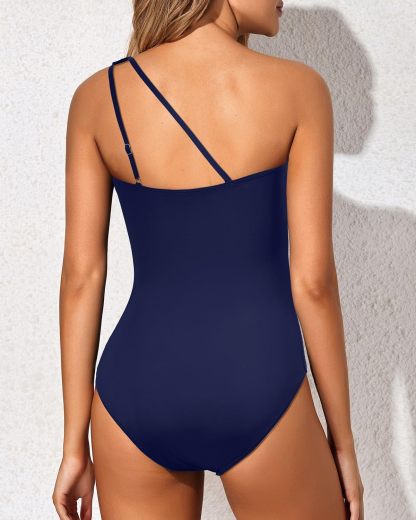 Vibecurve®  One Shoulder One Piece Swimsuit for Women Tummy Control Bathing Suits Modest Full Coverage Keyhole Swimwear