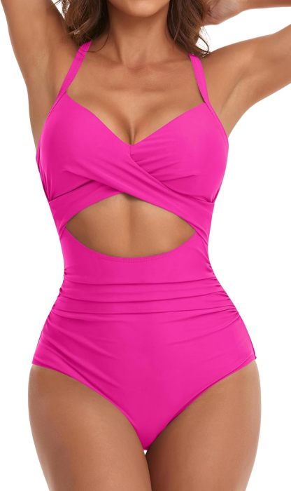 Vibecurve® Women's One Piece Swimsuits Tummy Control Cutout High Waisted Bathing Suit Wrap Tie Back 1 Piece Swimsuit