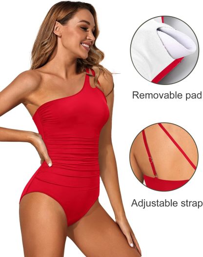 Vibecurve®  One Shoulder One Piece Swimsuit for Women Tummy Control Bathing Suits Modest Full Coverage Keyhole Swimwear