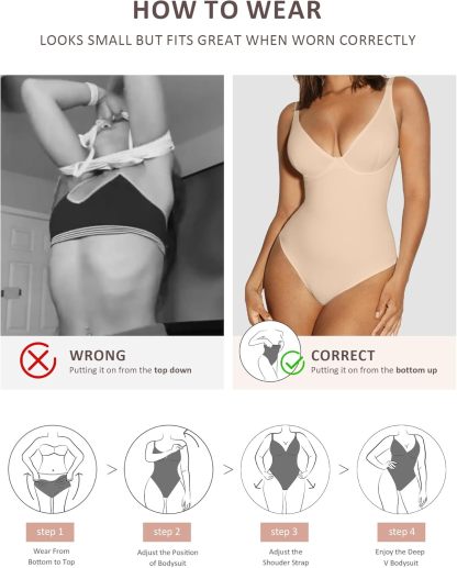 Vibecurve® Shapewear Bodysuit Tummy Control Slim Body Shaper Deep V Neck Thong Body Suits for Women