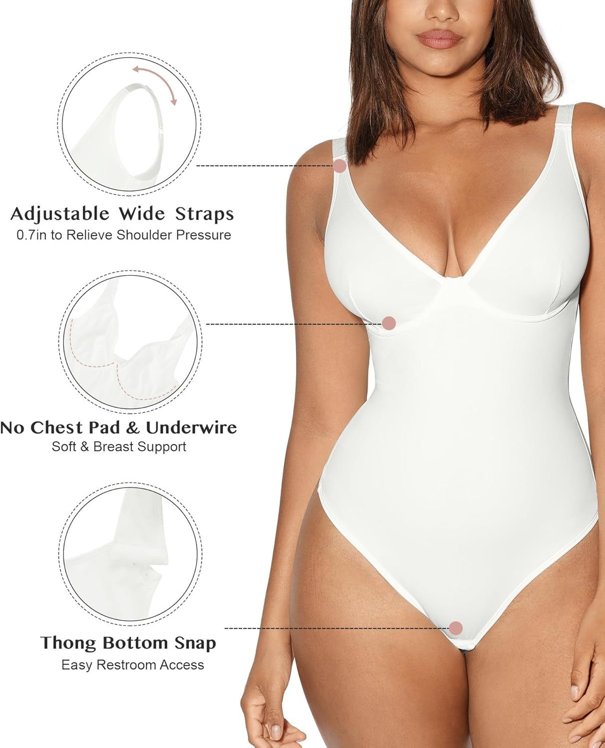 Vibecurve® Shapewear Bodysuit Tummy Control Slim Body Shaper Deep V Neck Thong Body Suits for Women