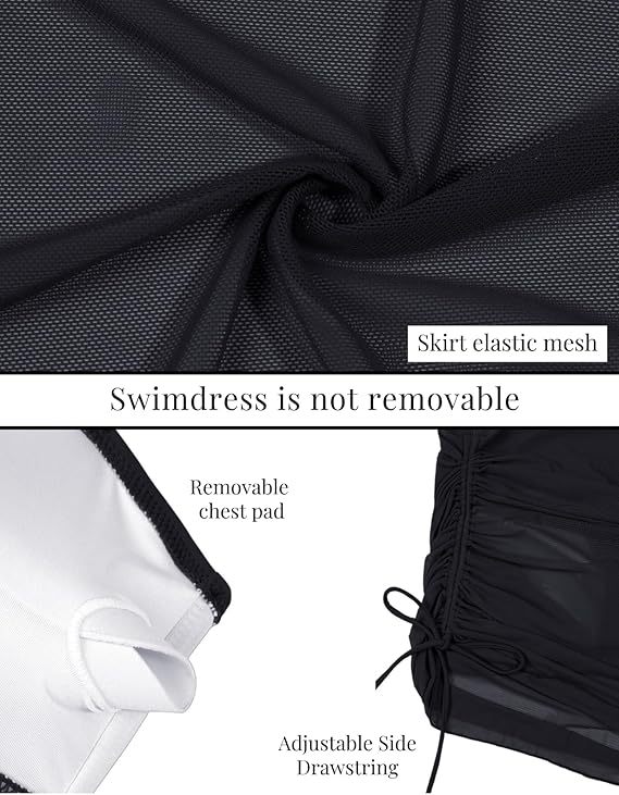 Vibecurve® Women Sexy One Piece Swim Dress Tummy Control Swimsuits one Shoulder Mesh Bathing Suit Skirts