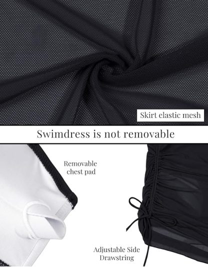 Vibecurve® Women Sexy One Piece Swim Dress Tummy Control Swimsuits one Shoulder Mesh Bathing Suit Skirts