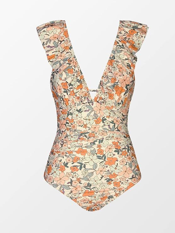 Vibecurve® Women's Ruffled One Piece Swimsuit V Neck Lace Up