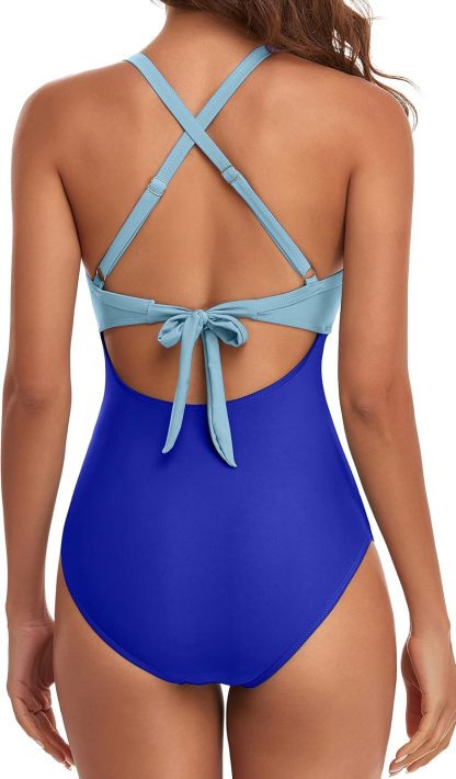 Vibecurve® Women's One Piece Swimsuits Tummy Control Cutout High Waisted Bathing Suit Wrap Tie Back 1 Piece Swimsuit