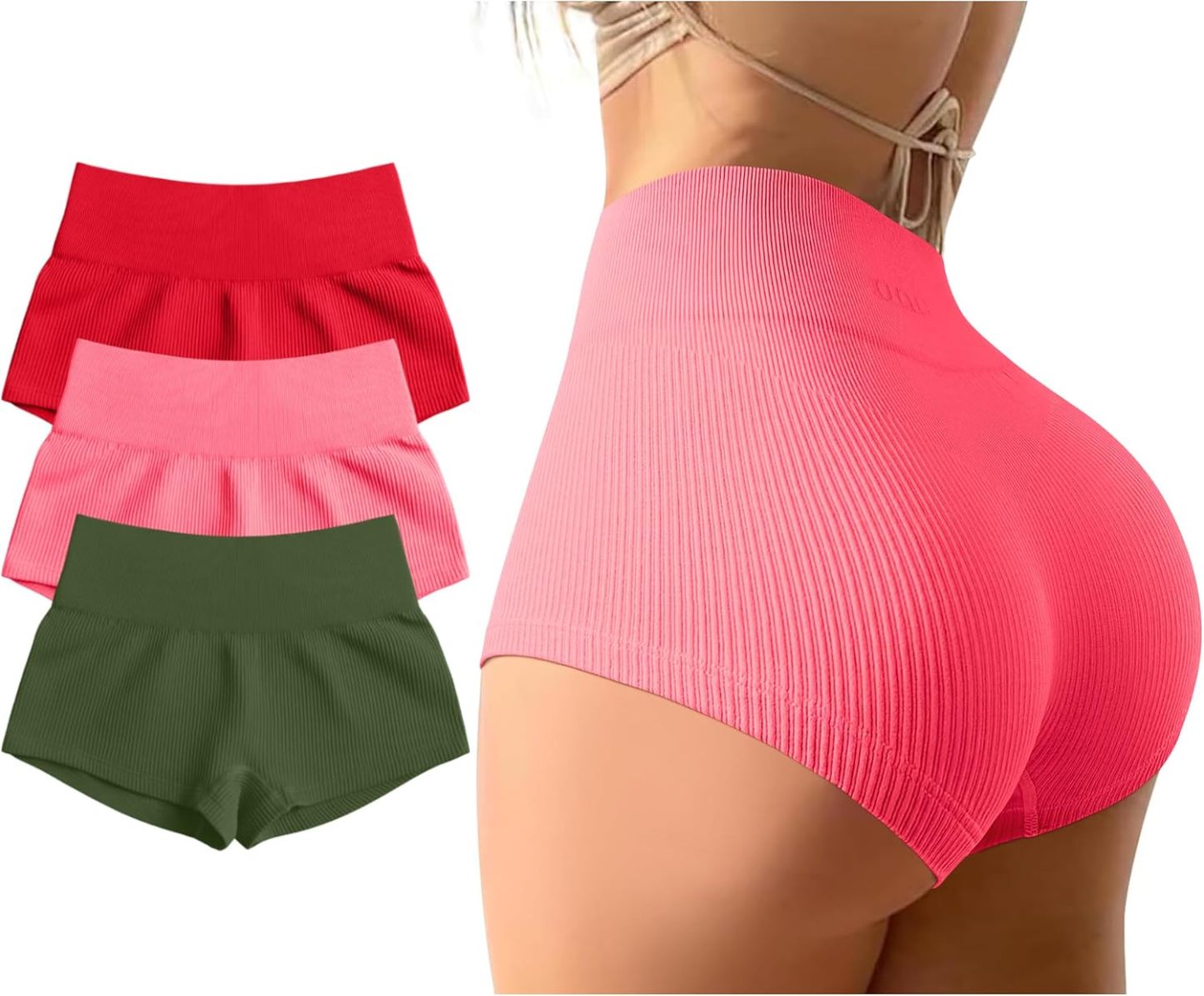 Women 3 Piece Yoga Shorts Sexy High Waist Booty Stretch Workout Exercise Hot Shorts