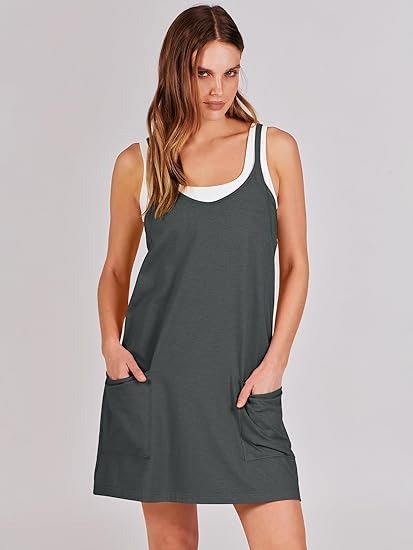 Vibecurve® Women Athletic Dress Summer Tennis Workout Active Sports Mini Romper Dress Built in Shorts Travel Vacation Clothes