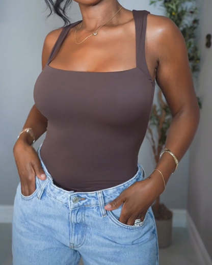 Vibecurve® Women's Basic Square Neck Sleeveless Double-Layer Tank Tops Shaping Vest