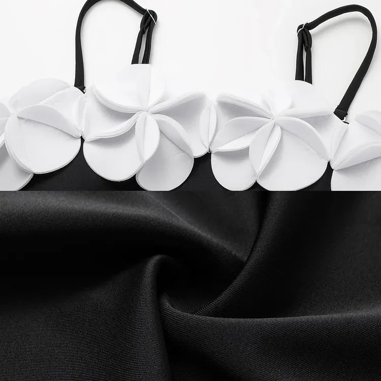 Vibecurve® 3D Flower Color Block One Piece Swimsuit And Skirt