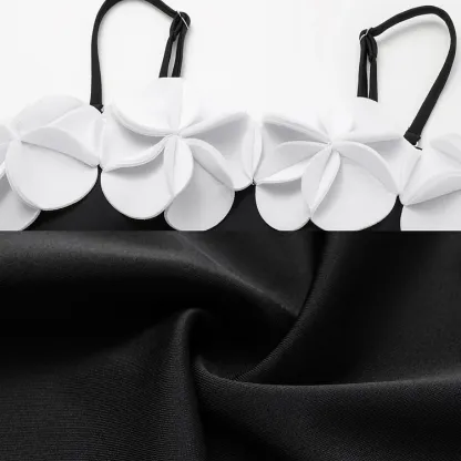 Vibecurve® 3D Flower Color Block One Piece Swimsuit And Skirt