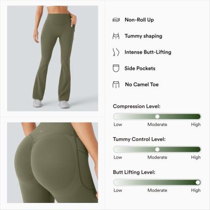 Vibecurve® High Waisted Scrunch Butt Lifting Tummy Control Pocket Shaping Yoga Bootcut Leggings