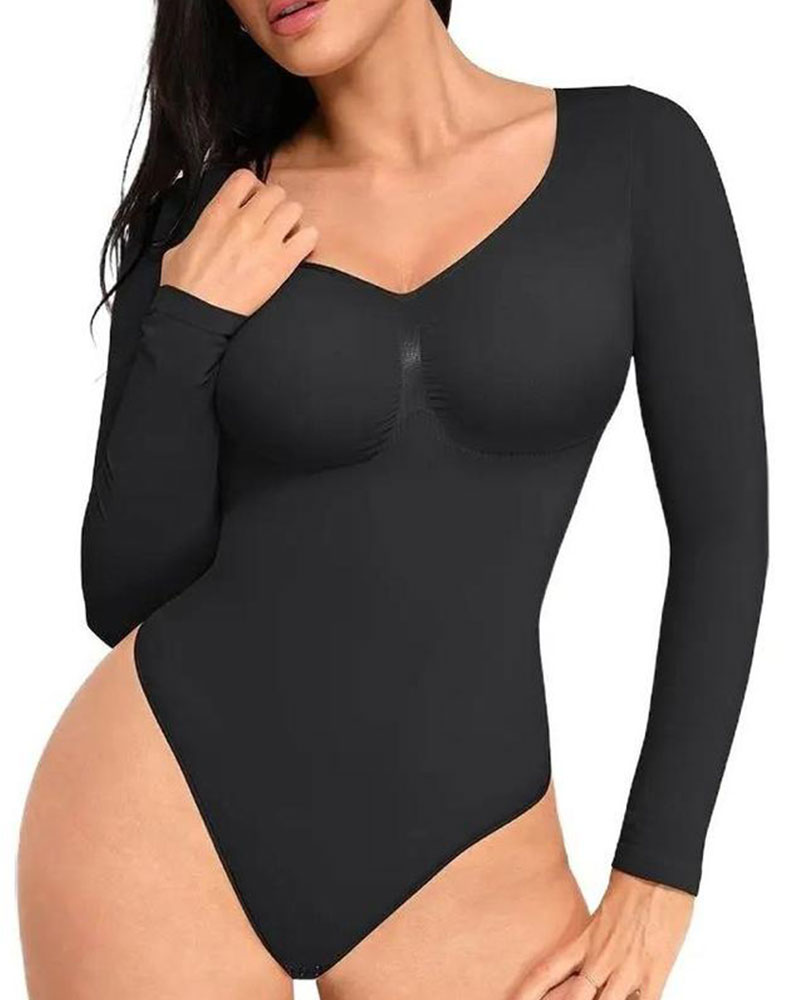 Vibecurve® Womenswear Seamless Sculpt Long Sleeve Thong Bodysuit for Tummy Control