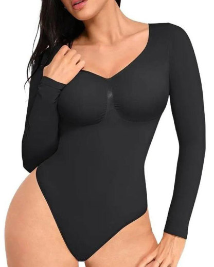 Vibecurve® Womenswear Seamless Sculpt Long Sleeve Thong Bodysuit for Tummy Control