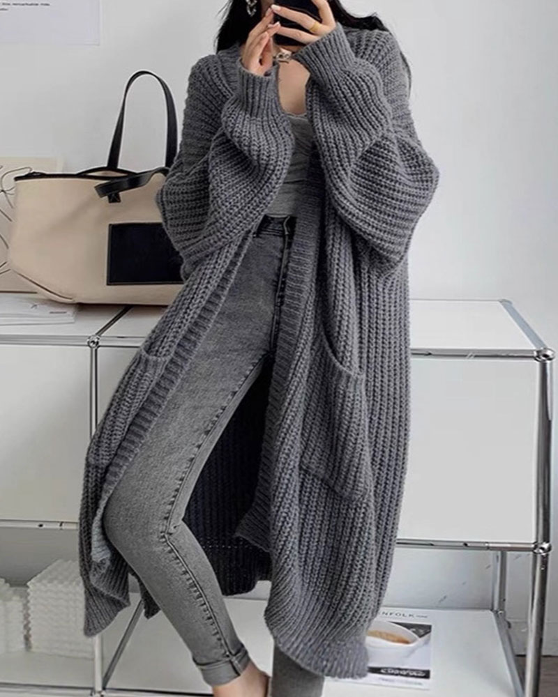 Vibecurve® Solid Drop Shoulder Long Cardigan