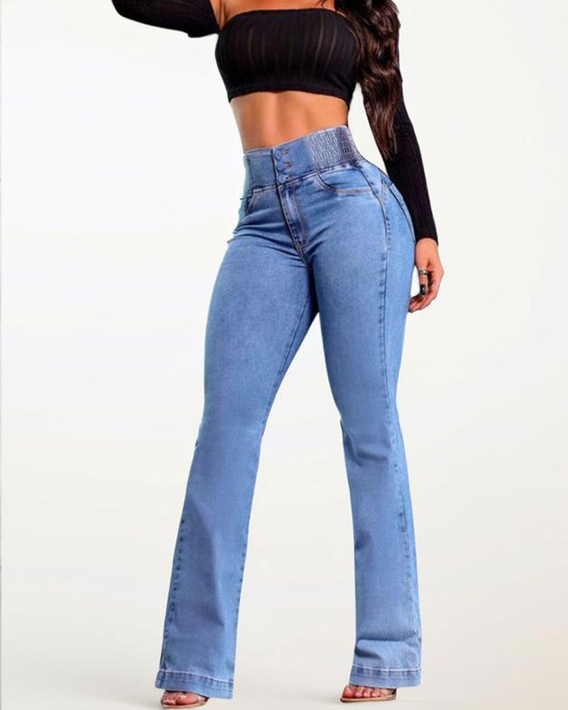 Vibecurve® Elastic Waist High Waist Stretch Tights Slightly Flared Hip Lift Denim