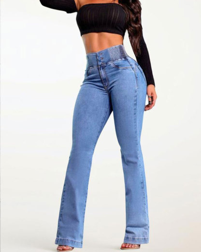 Vibecurve® Elastic Waist High Waist Stretch Tights Slightly Flared Hip Lift Denim