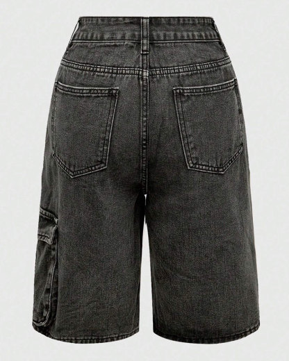 Vibecurve® Grunge Punk Unisex Punk Street Style Star Design 3D Pocket Distressed Washed Denim Bermuda Shorts