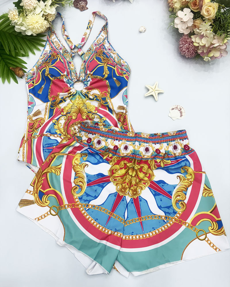 Vibecurve® Printed Swimsuit Shorts Set