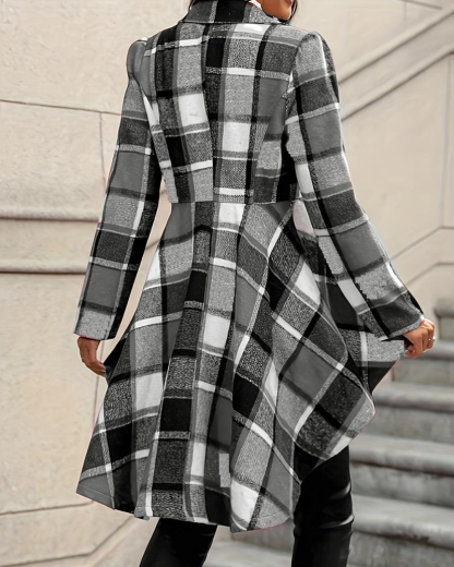 Vibecurve® Women's Plaid Print Button High Low Hem Jacket