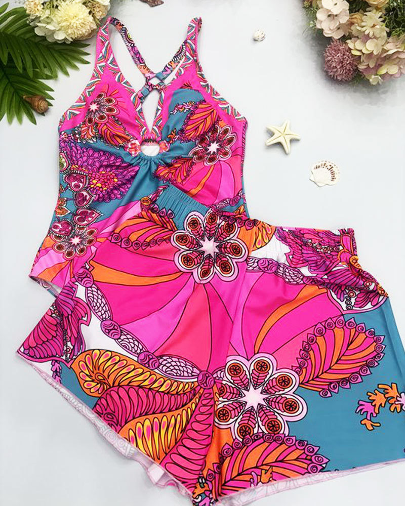 Vibecurve® Printed Swimsuit Shorts Set