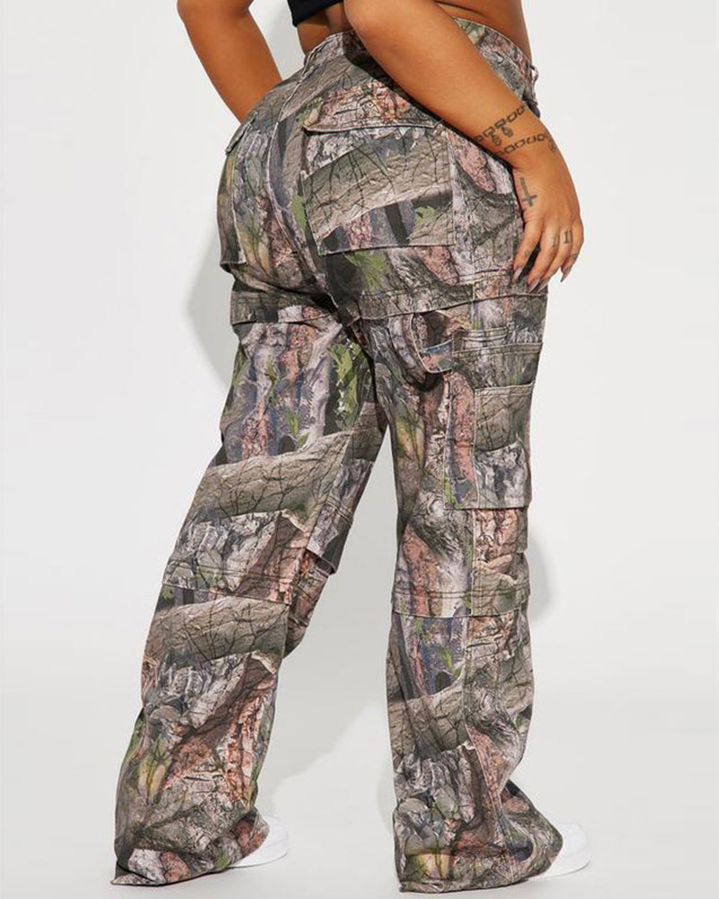 Vibecurve® Camo Stretch Cargo Jean - Olive/combo