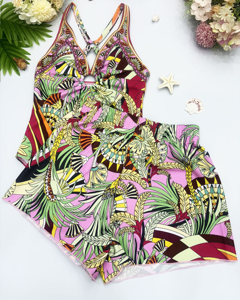 Vibecurve® Printed Swimsuit Shorts Set
