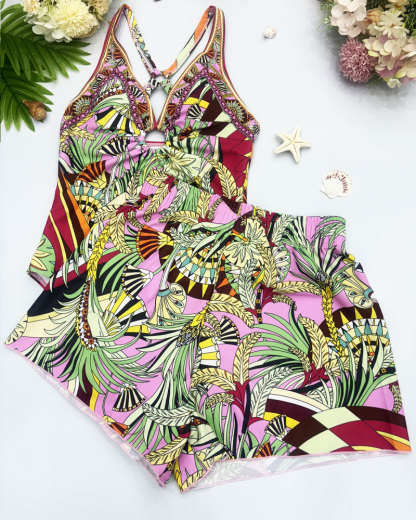 Vibecurve® Printed Swimsuit Shorts Set