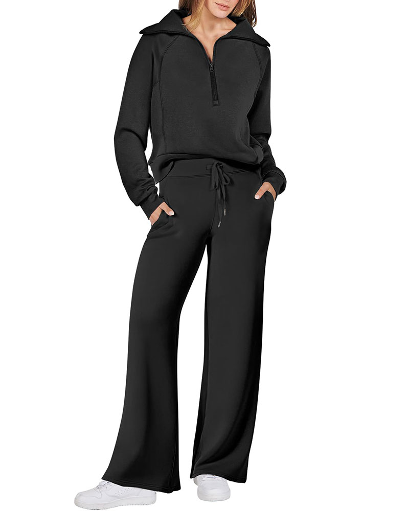 Vibecurve® Women 2 Piece Outfits 2025 Fall Fashion Airport Wide Leg Pants Lounge Set