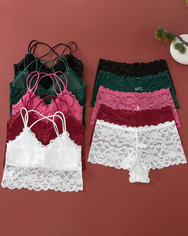 Vibecurve® Women's Contrast Lace Backless Wireless Bra & Panty Underwear Set