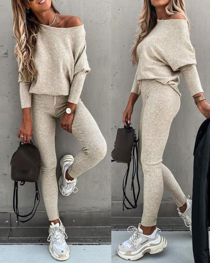 Vibecurve® Women's 2 Piece Lounge Outfit Long Sleeve Pullover Tops Drawstring High Waisted Pants Set