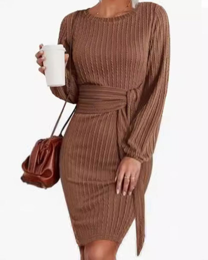 Vibecurve® Women's Elegant Knit Dress Long Lantern Sleeve