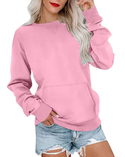 Vibecurve® Women's Crewneck Hoodless Sweatshirt With Kangaroo Pocket
