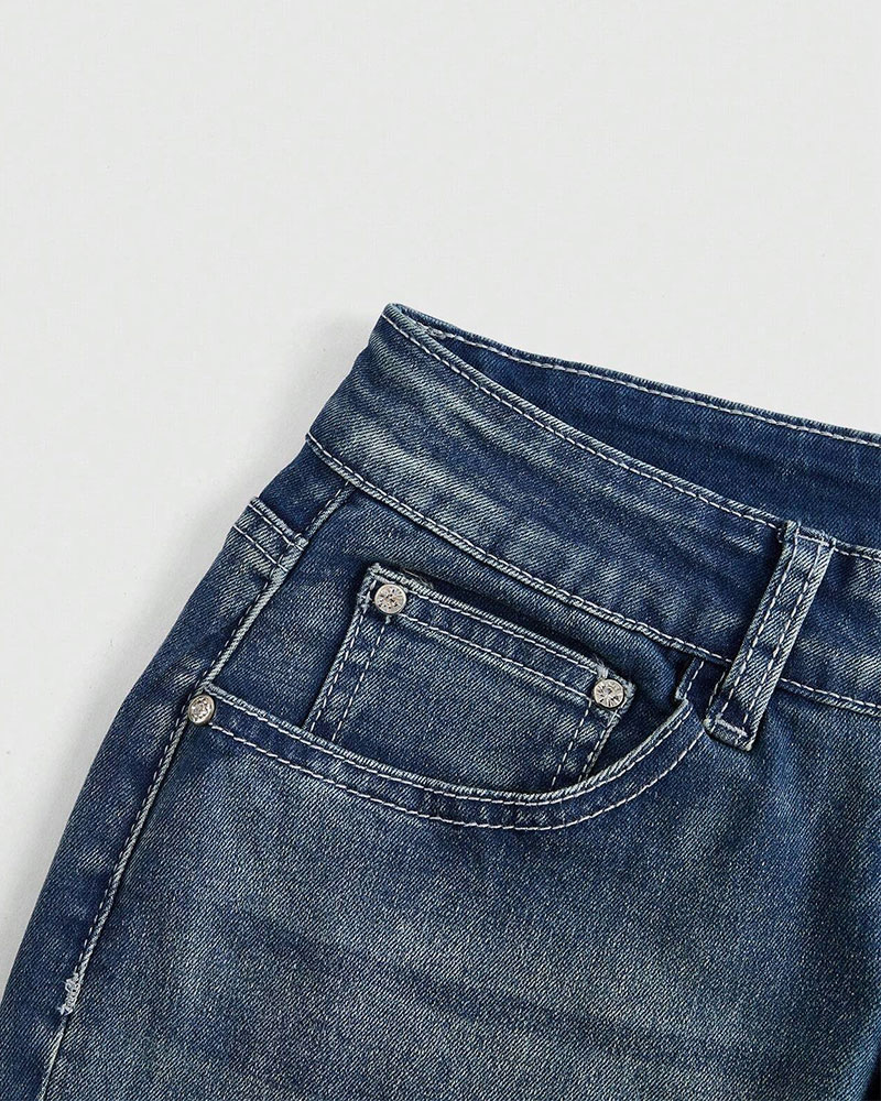 Vibecurve® Grunge Punk Women's Jeans with Cross and Wings Print